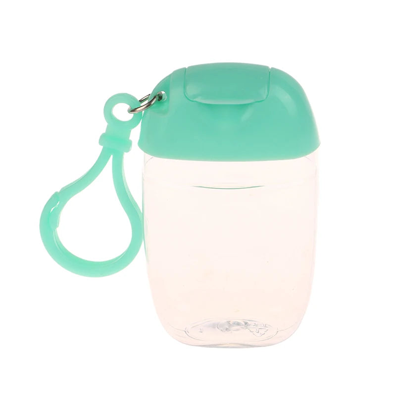 flacons rechargeables transparents modernes couleurs rouge rose bleu vert blanc jaune anneaux fixation couvercles