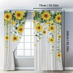 rideaux imprimés moderne tournesol blanc jaune vert transparent anneaux métalliques polyester