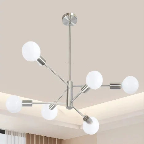 lustre moderne 10 ampoules doré noir chrome sphères blanches structure métallique scandinave
