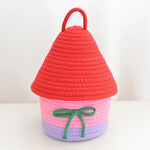 organisateur tissé main bleu blanc rouge rose vert fenêtre pompon suspension créatif maison miniature