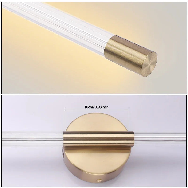 lampe murale moderne transparente dorée 120cm 100cm 80cm 60cm fixée mur led 3000k 4500k
