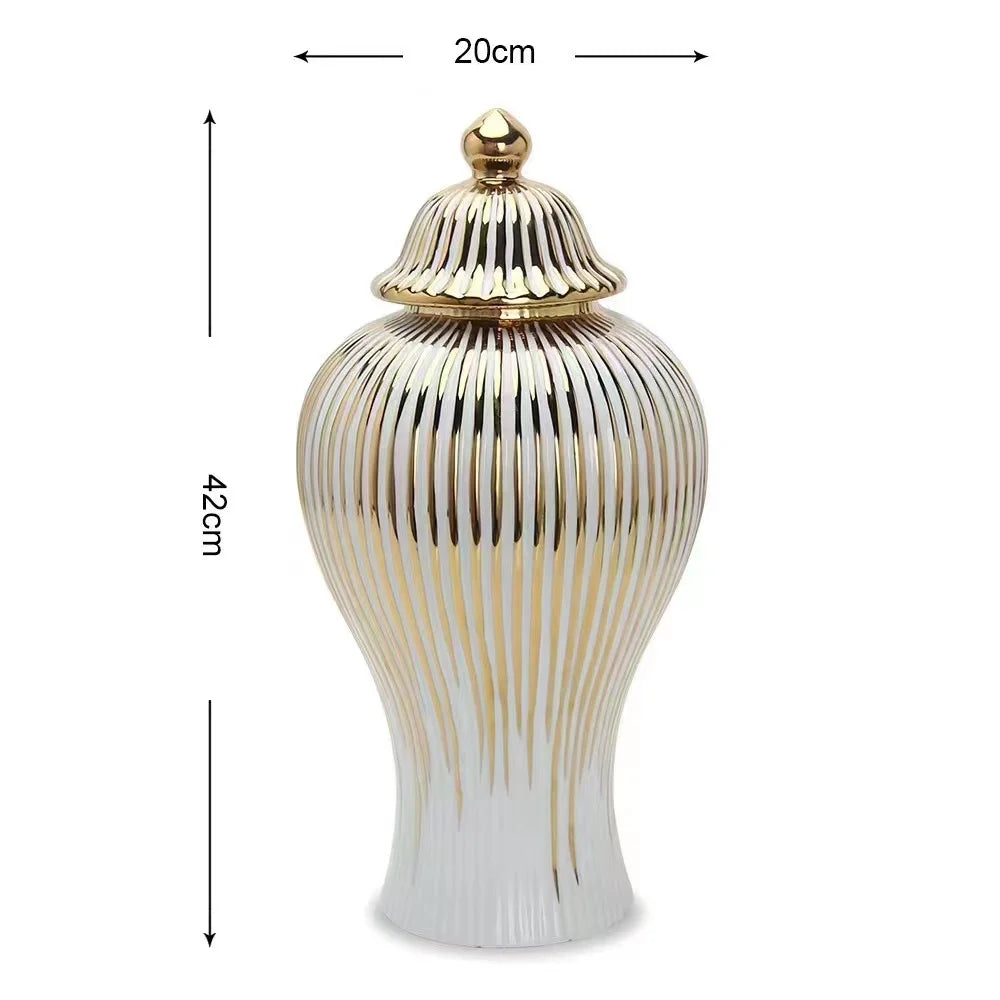 vase blanc doré rayures verticales moderne élégant couvercle décoration maison