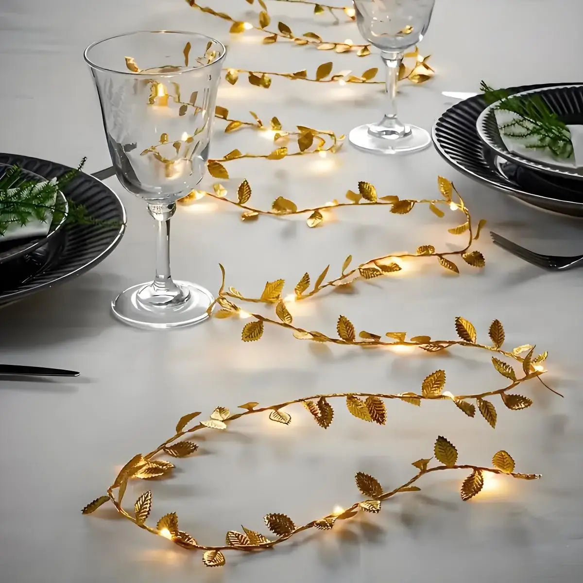 guirlandes lumineuses feuilles dorées 5V LED 20 ampoures décoration moderne intérieur table mariage