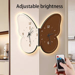 horloge murale moderne aiguille lumineuse papillon noir blanc salon résine
