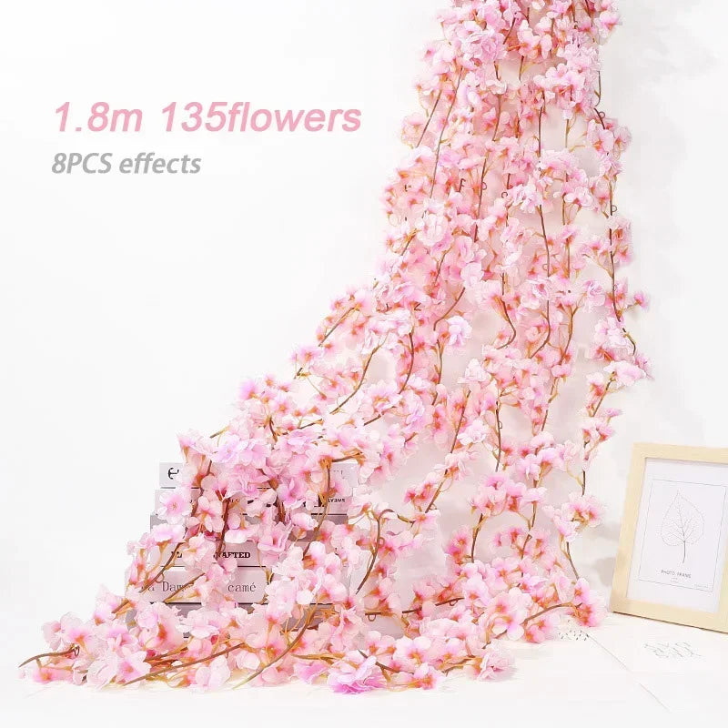 guirlande fleurs artificielles cerises mariage décoration romantique intérieur rose blanc