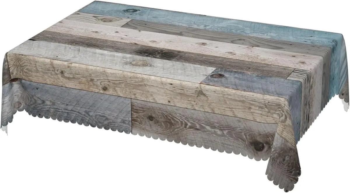 nappe table texture bois gris bleu rustique moderne rectangle fête assiettes couverts verres