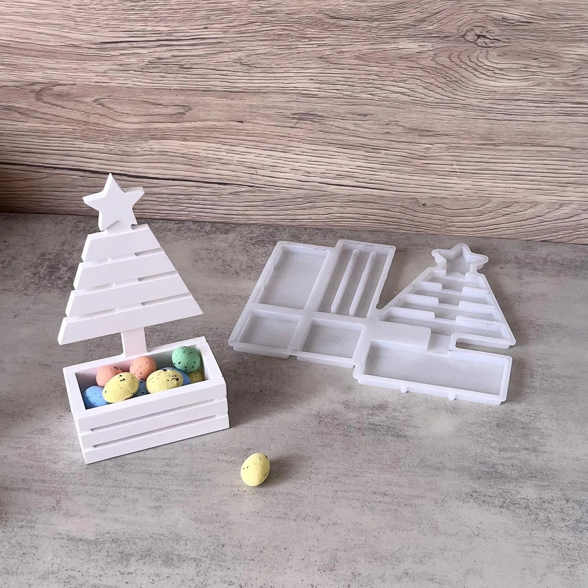 moule silicone decor noel boite sapin blanc decoration moderne rustique festive echangement résine platre