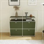meuble tiroirs armoire salon vert olive moderne pieds ronds tiroirs bois métal