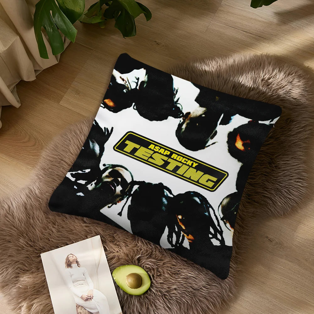 taie d'oreiller carrée 50x50cm polyester motif ASAP ROCKY DON'T BE DUMB moderne fixations