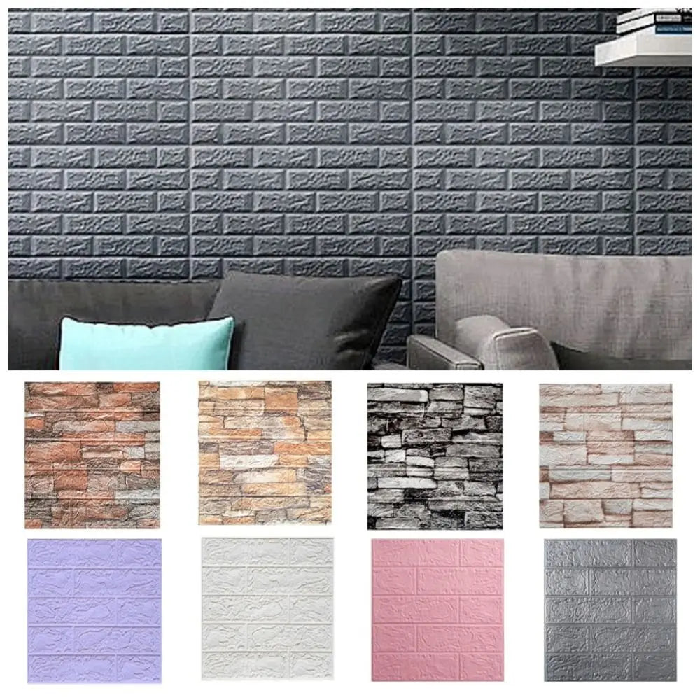 panneaux decoratifs murals adhesifs texture brique moderne marron beige gris résistants l'huile
