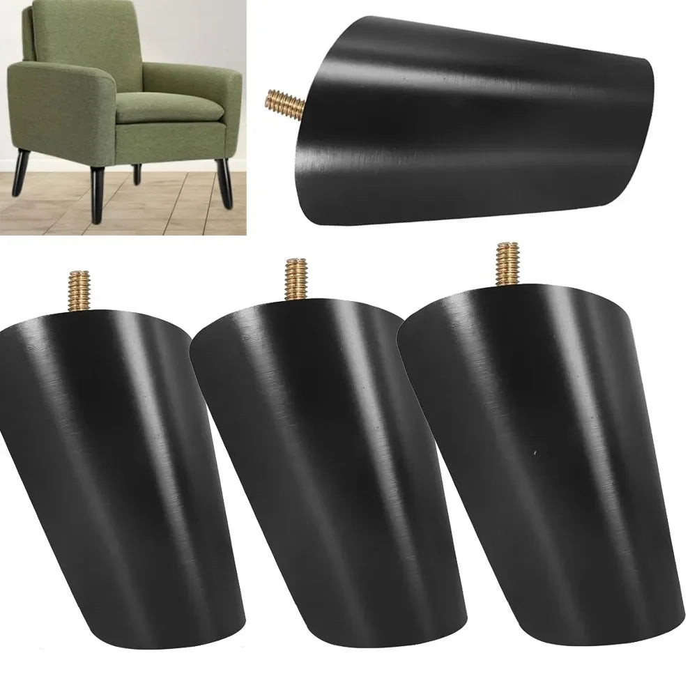pieds meubles modernes noir bois clair gris lisses coniques plaque métal vis kit 10cm