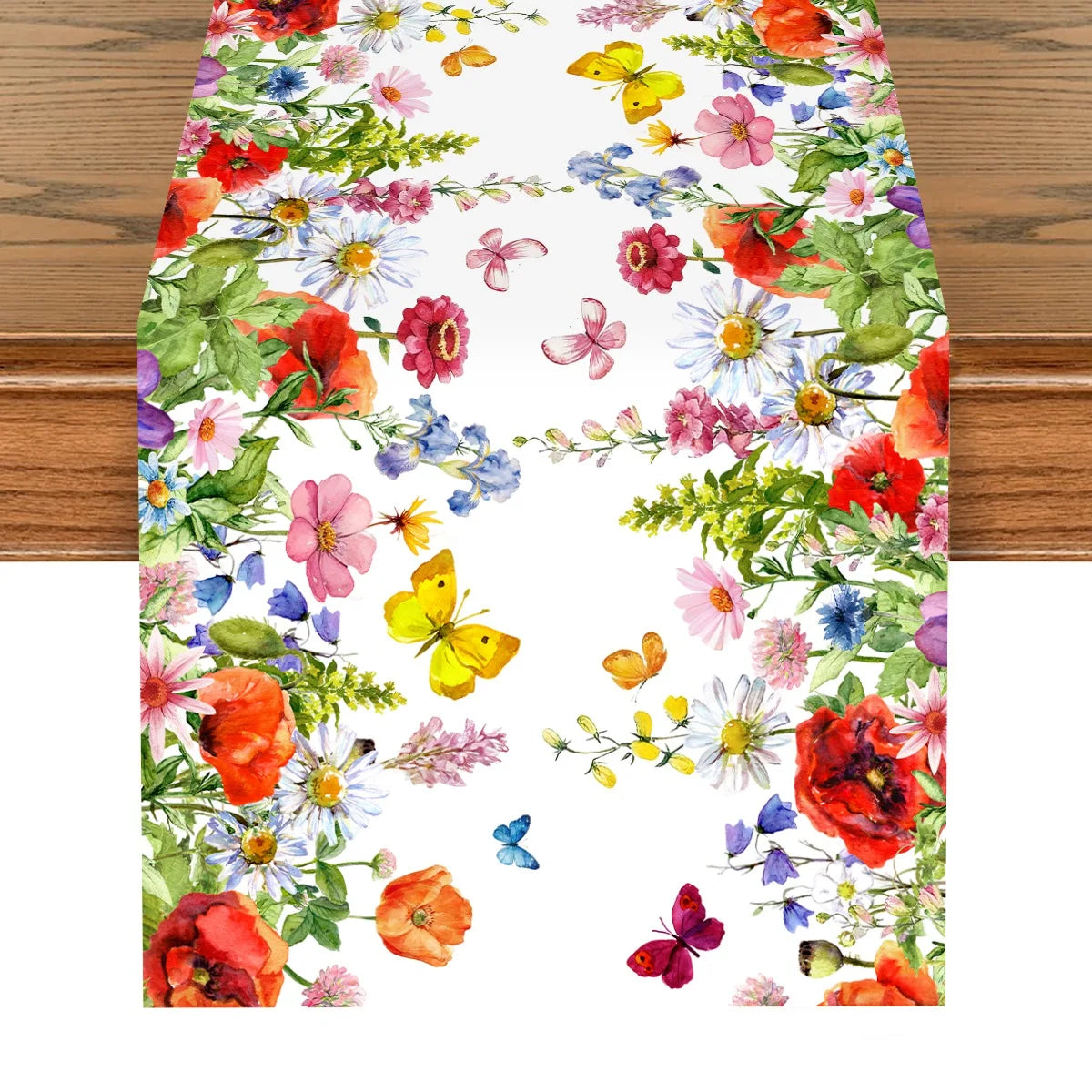 changement saisonnier printemps été chemin table fleurs colorées moderne floral polyester blanc rouge jaune