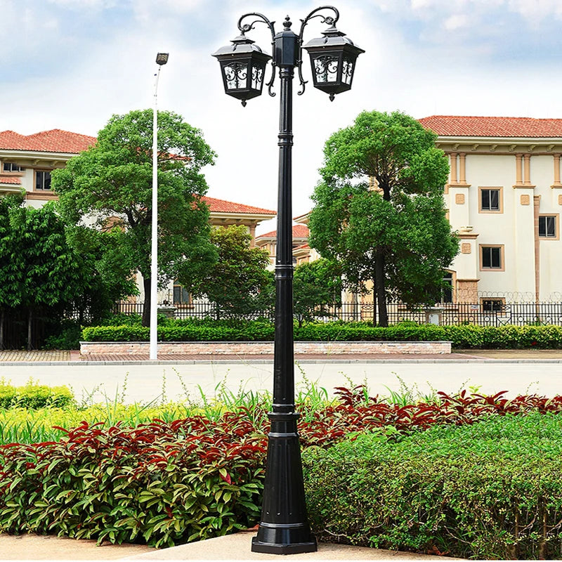Lampadaire extérieur étanche ip65 moderne deux têtes 2.3m noir or vintage aluminium