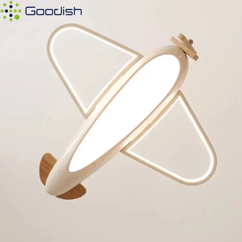 lampe suspendue moderne avion forme bois blanc chambre enfant enfantin chaînes fixées