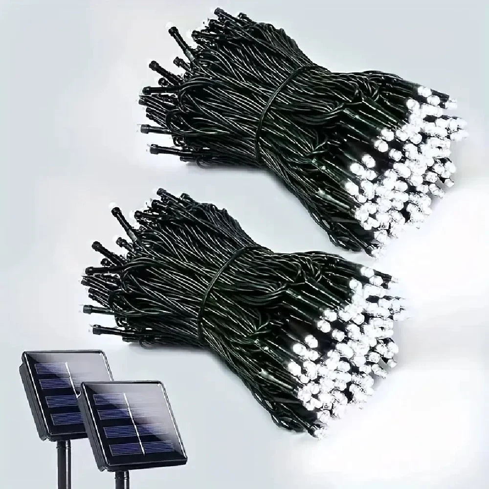 guirlande lumineuse solaire moderne 105ft 300led noir blanc filaments lumineux extérieur féerique patio jardin