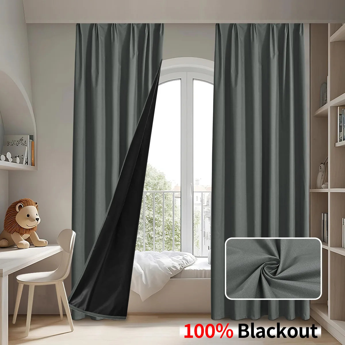 rideau moderne gris foncé uni opaque salon chambre coucher