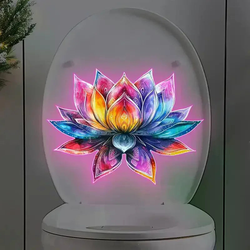 sticker decoratif moderne fleur lotus rose multicolore adhésif toilette