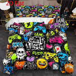 housse couette motif graffiti gamer noir vert jaune rose orange