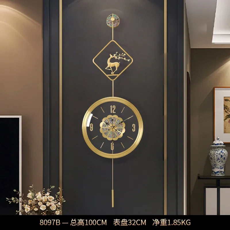 horloge murale moderne or cerf floral chiffres arabes étude salon