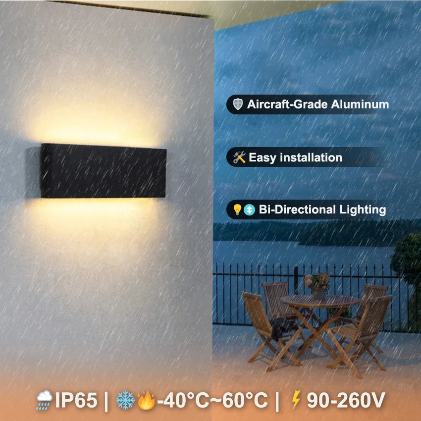 éclairage led moderne applique murale 30cm ip65 verre trempé noir blanc aluminium