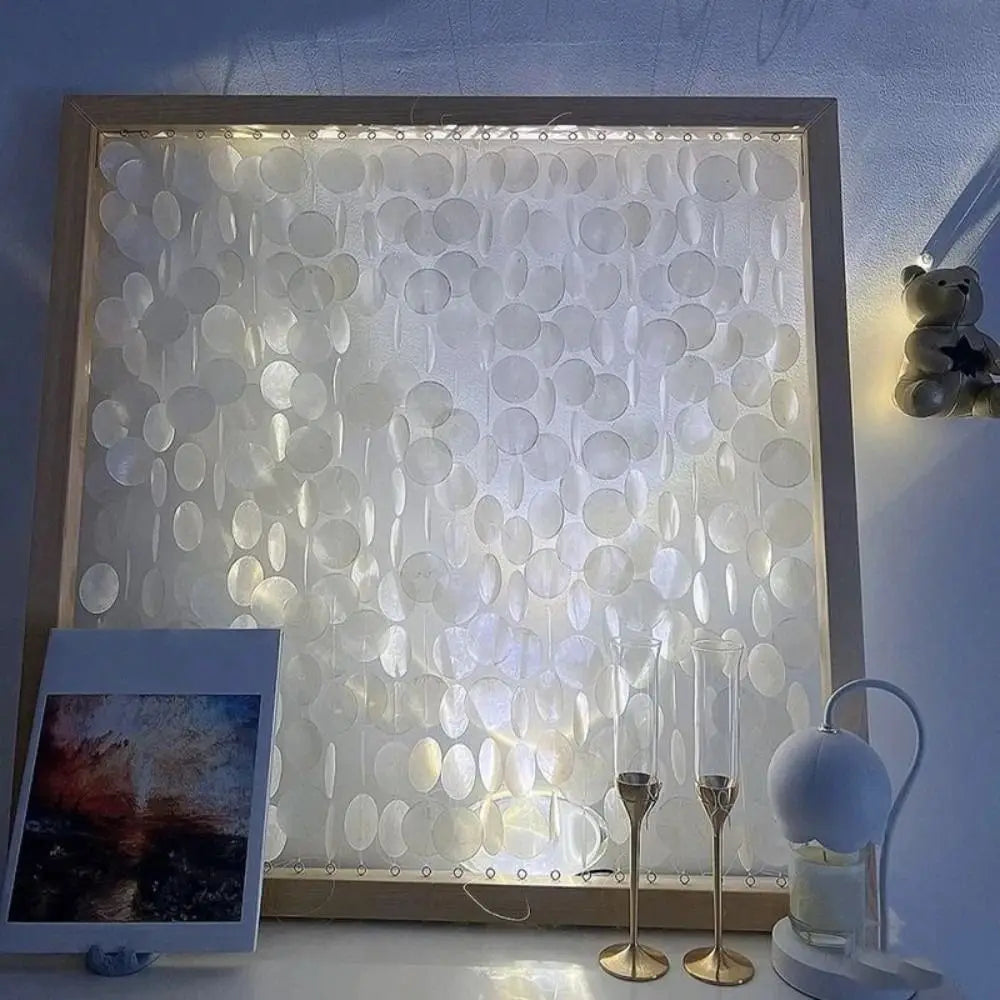 rideau coquillages blanc translucide rangées circulaires moderne naturel suspension intérieure decoration
