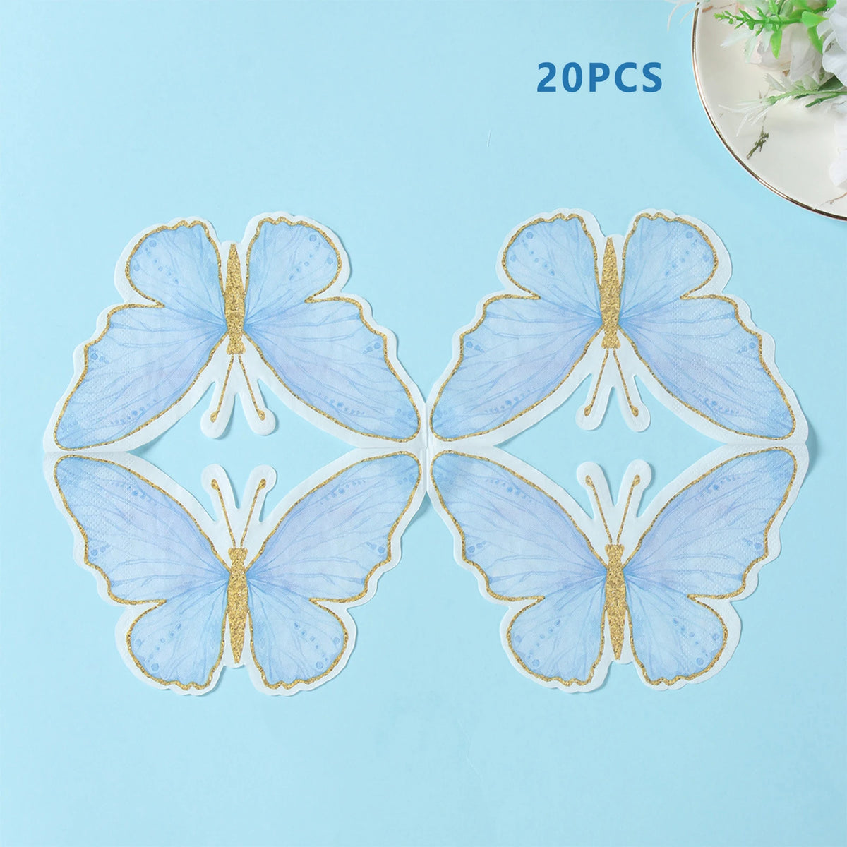 serviettes papier papillon violet rose bleu détails dorés fêtes usage unique pack 20 illustration