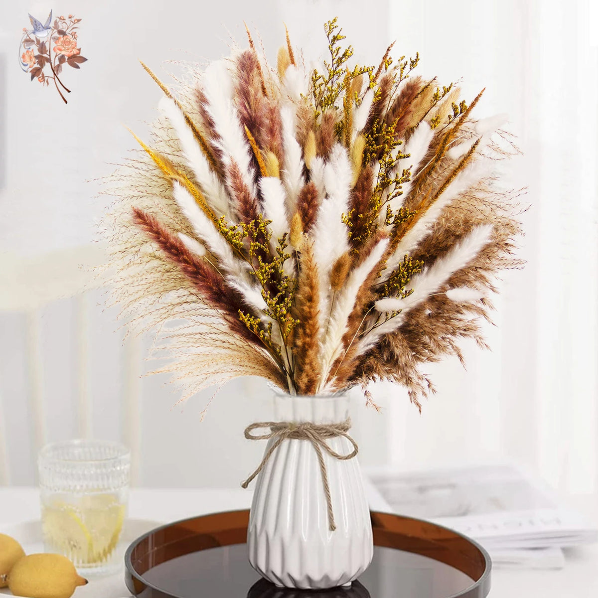 bouquet fleurs séchées naturel blanc beige rustique décoration maison anniversaire mariage