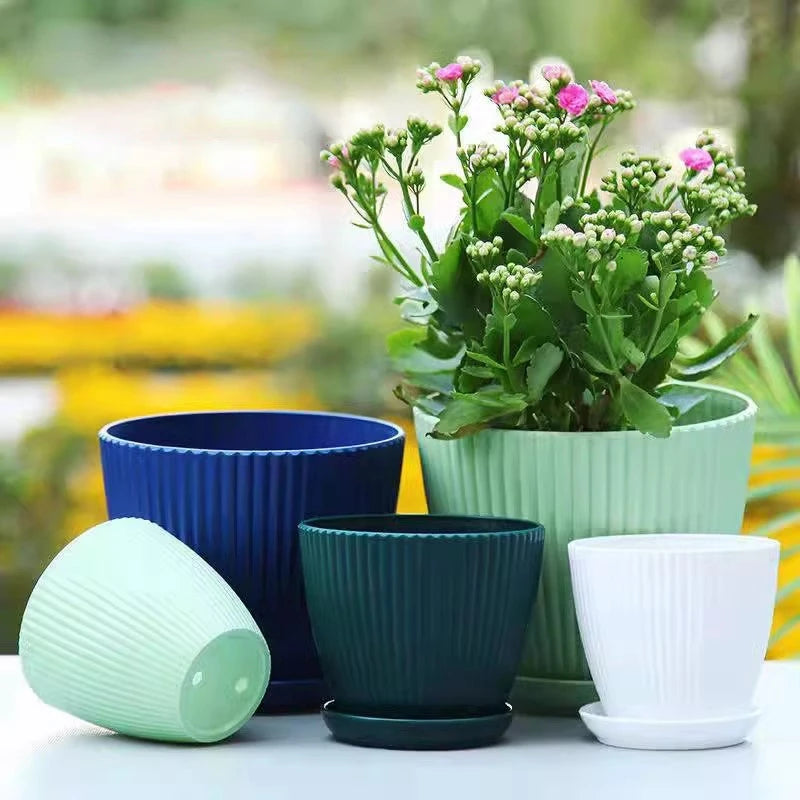 pots fleurs modernes rayures vertes bleus blancs plateau XL XXL