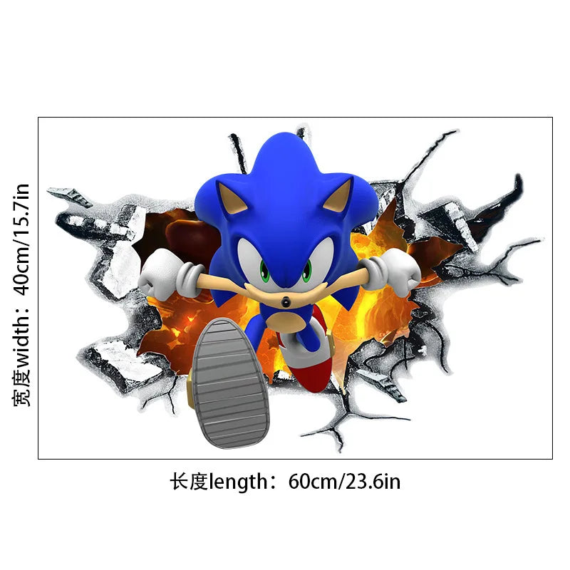 sticker mural 3d sonic bleu blanc rouge moderne adhésif ombre urbain lumière chambre enfant