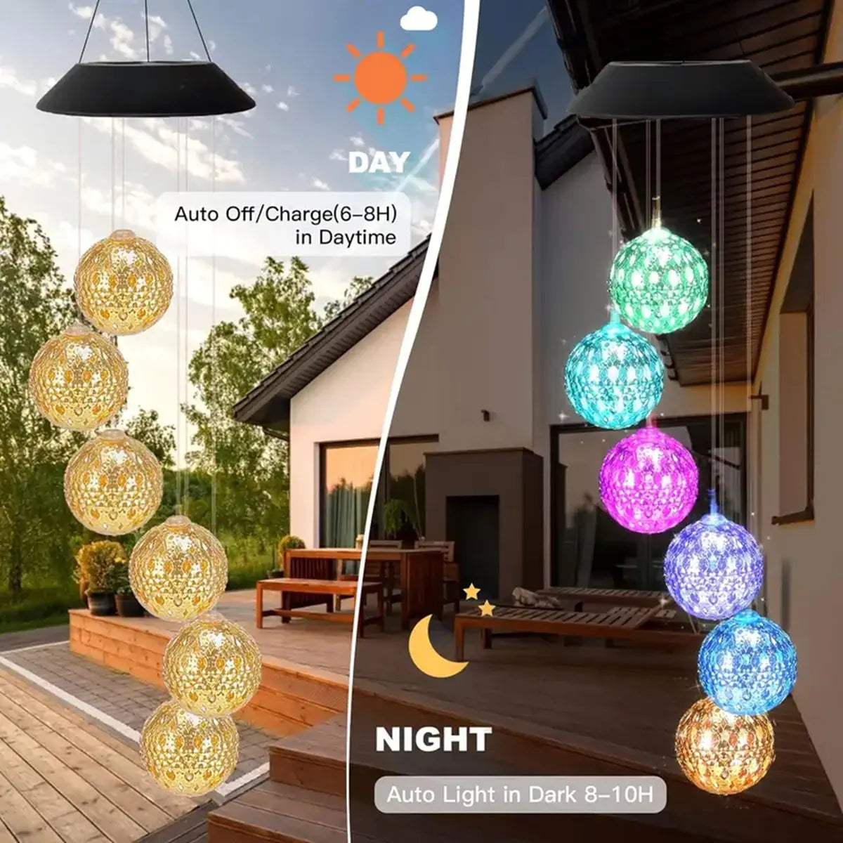 lumière solaire suspendue multicolore décorative moderne sphères ajourées patio maison