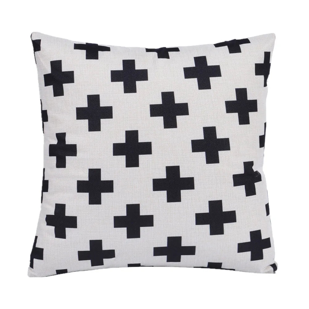 housse coussin carré géométrique coton lin moderne noir bleu rouge vert orange marron rose