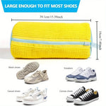 sac lavage chaussures réutilisable coton texture côtelée jaune bleu transparent fermeture éclair anse pratique