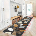 tapis gris foncé feuilles stylisées moderne résistant l'éclaboussure cuisine entrée chambre salon anti dérapant