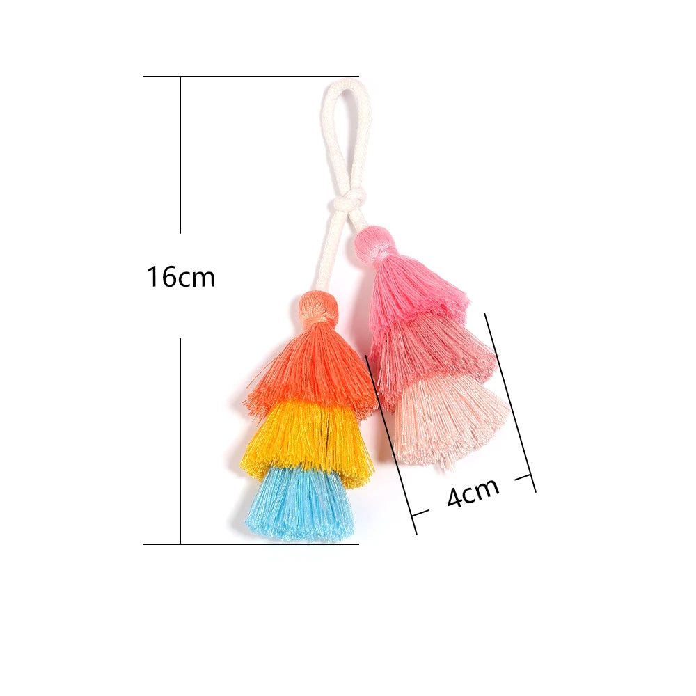 pompons multicolores tissés franges bohèmes décontractés accessoire décoration sacs rideaux artisanal DIY