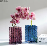 vase decoratif moderne verre texturé transparent floral table maison artístico minimaliste