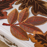 nappe décorative automnale feuilles érable brodées rustique couleurs marron orange rouge doré semi transparent