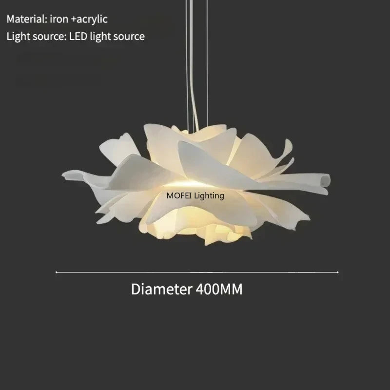 Suspension lumineuse moderne verre blanc floral organique LED 4500k 6000k 3000k