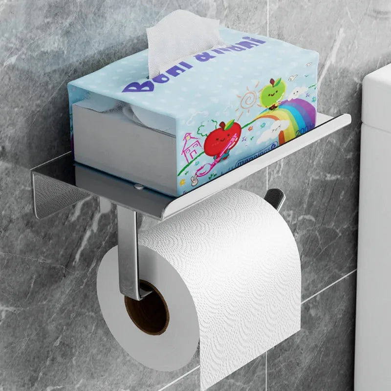 porte papier toilette étagère téléphone support mural acier inoxydable moderne argenté noir minimaliste rangement