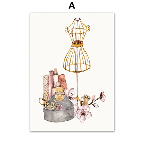 tableau mural toile art motif floral cage oiseaux moderne décoration salon beige rose