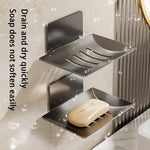 porte savon mural gris noir blanc moderne rainures drainage adhésif minimaliste salle bain