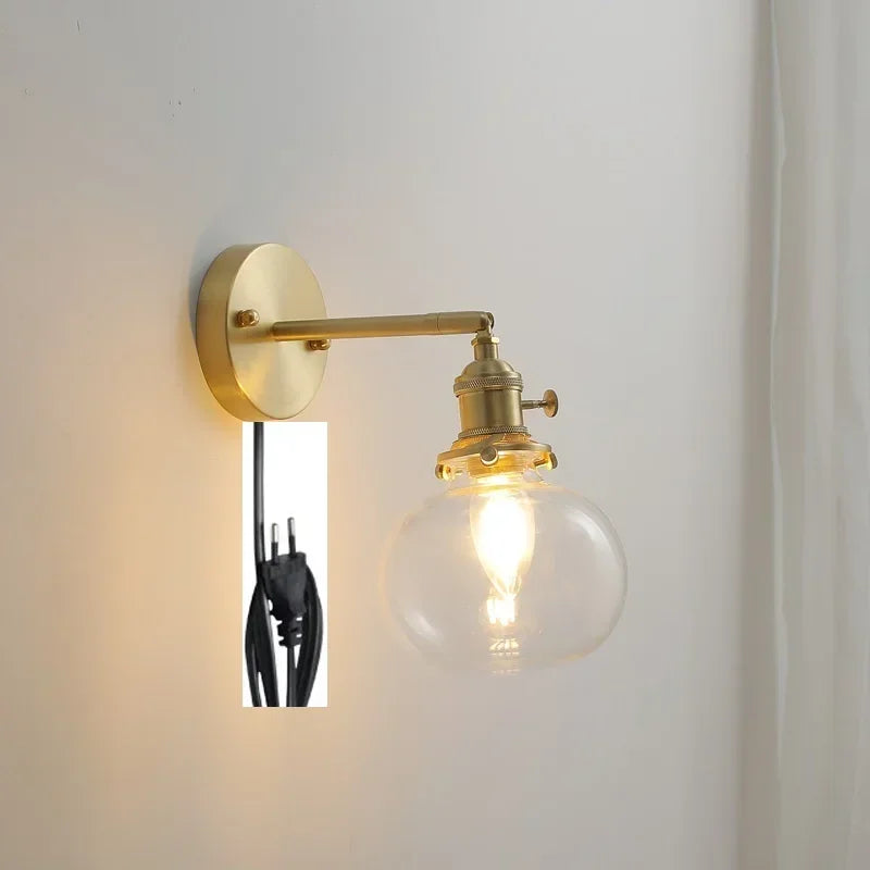 lampe murale moderne or transparent rayures ampoule led cordon interrupteur vintage électrique