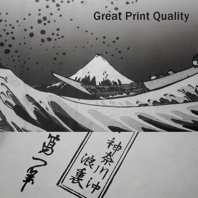 tapisserie ukiyo vague montagne japonais blanc noir décoration murale salon chambre