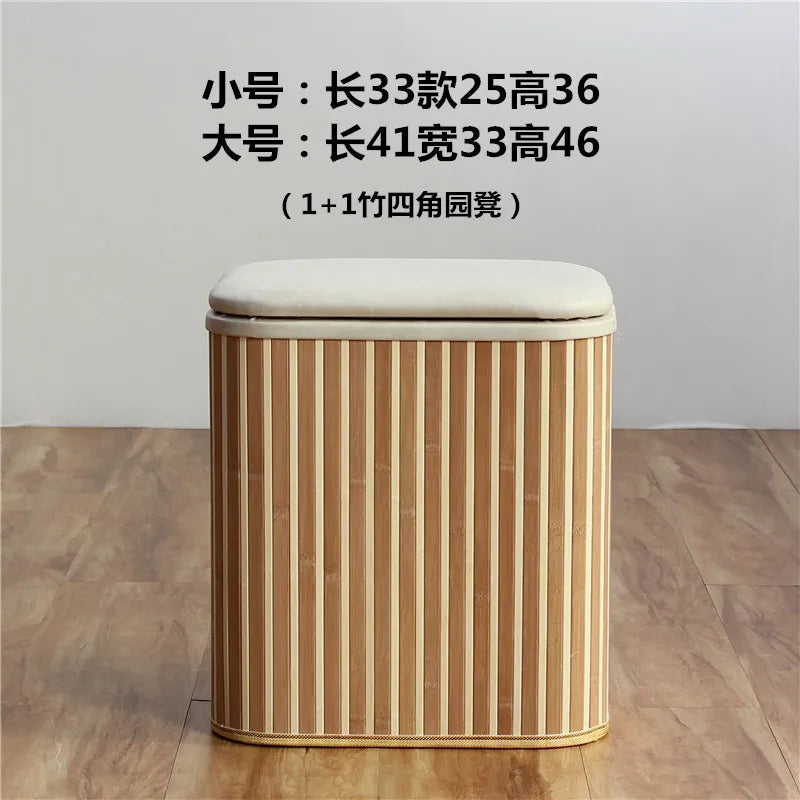tabouret rangement bois couvercle amovible tissu beige entrée maison