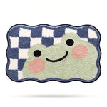 tapis bain antidérapant polyester feutre décoratif carreaux géométriques souriant vert clair bleu marine