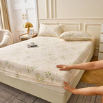 drap housse floral imprimé fleurs colorées moderne elastique oreillers assortis adultes chambre verte blanche