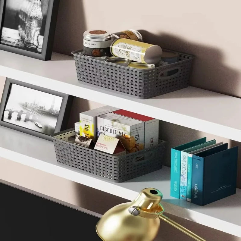 panier rangement gris réutilisable moderne poignées tissage ajouré respectueux articles maison cuisine