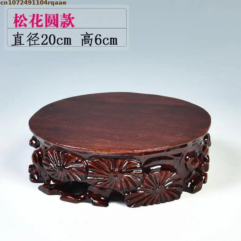 support décoratif bois sculpté floral artisanal marron foncé vase théière statue bouddha décoration intérieure
