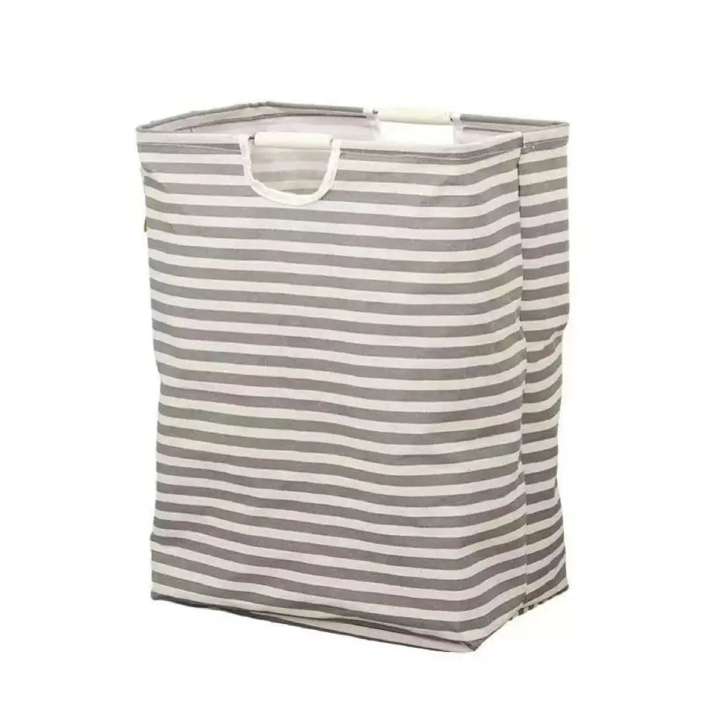 panier linge pliable coton rayures horizontales beige gris moderne poignées plastique