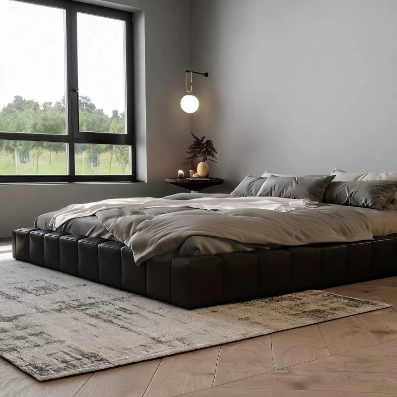 lit cuir noir moderne minimaliste 180cm 200cm chambre master meubles bois