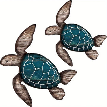 décoration murale sculpteur tortues bois vert brun artisanal rustique maison plage vintage